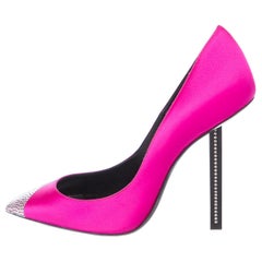 Saint Laurent NEW Hot Pink Fuchsia Satin Crystal Evening Sandals Heels in Box