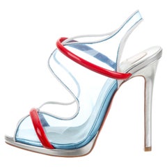 Christian Louboutin NEW Blue Red Clear PVC Evening Strappy Sandals Heels