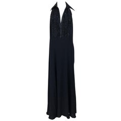 Carolina Herrera Black Beaded Satin Tuxedo Style Evening Dress