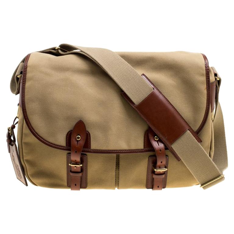 Ralph Lauren Khaki/Brown Fabric and Leather Trimmed Messenger Bag For