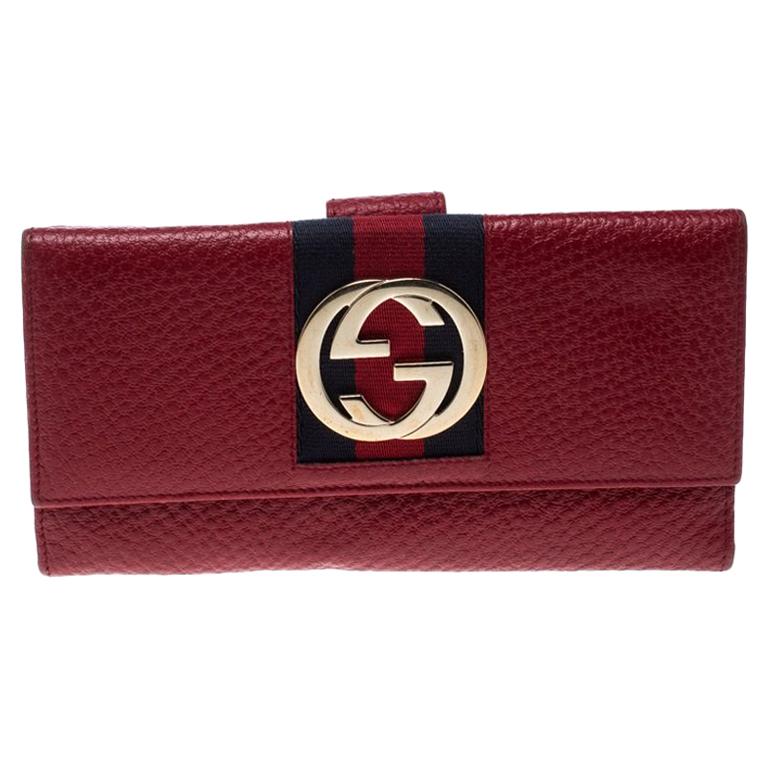 Gucci Red Leather Web GG Interlocking Continental Wallet
