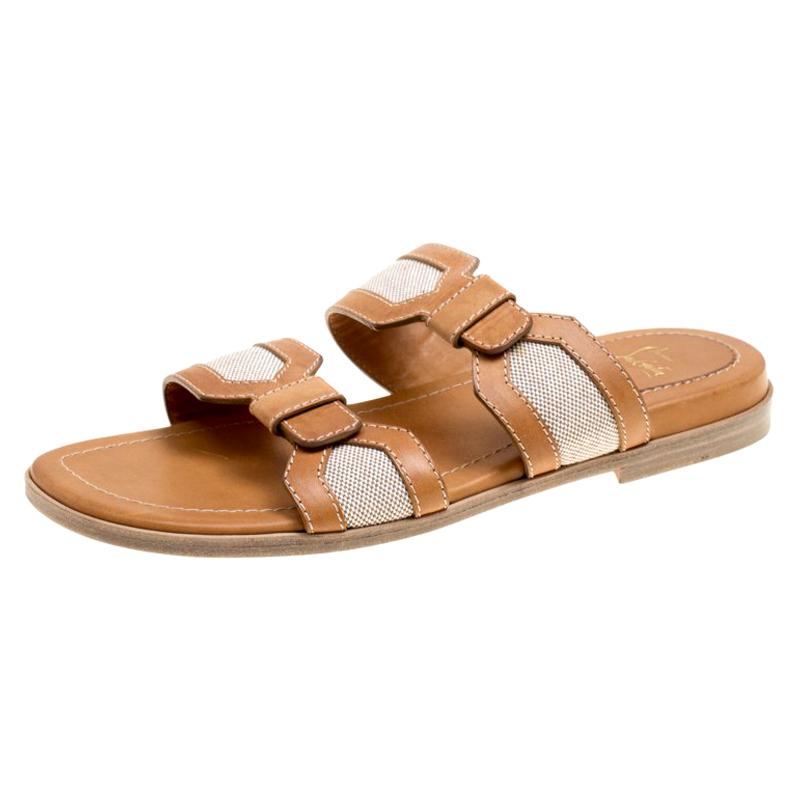 Christian Louboutin Leather  Cotton Blend Flat Mastic Flat Sandals  Size 42.5