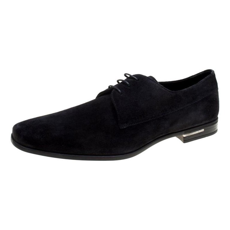 Prada Black Suede Lace Up Derby Size 42.5 For Sale at 1stDibs