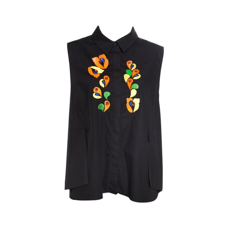 Peter Pilotto Black Embroidered Embellished Cotton Sleeveless Blouse L