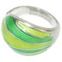 Vintage David Andersen Modernist Sterling Silver & Green Enamel Ring, 1960's