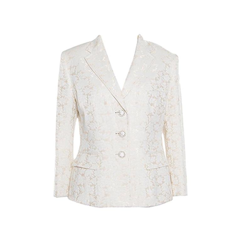 Dolce and Gabbana Cream Floral Jacquard Embellished Button Blazer L For ...