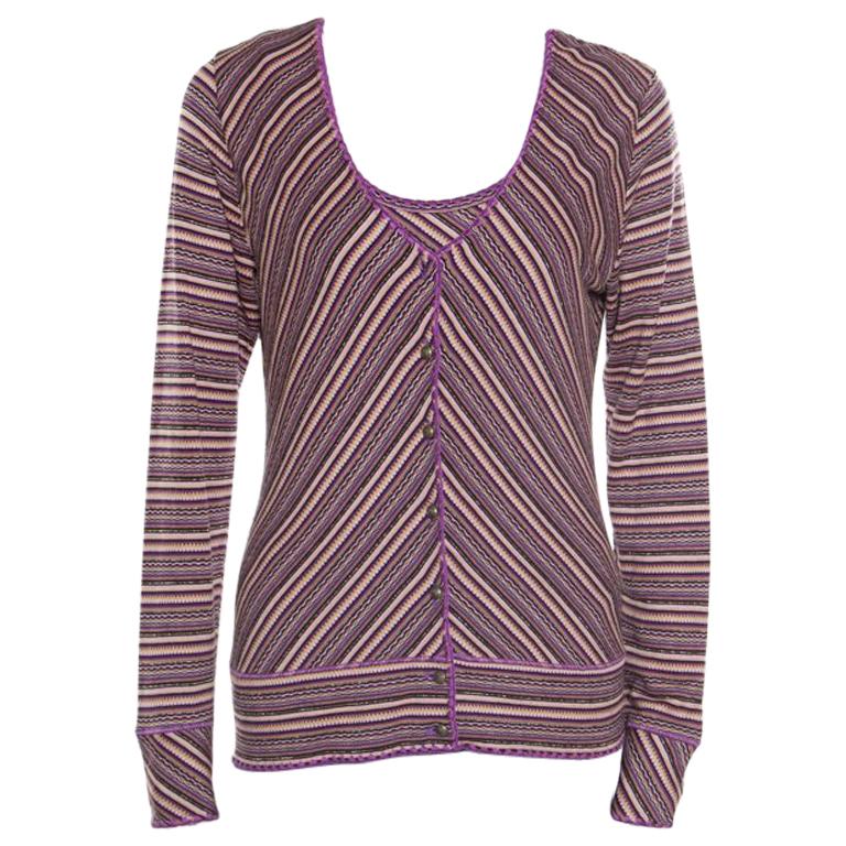 M Missoni Purple Lurex Striped Knit Sleeveless Top and Cardigan Set M