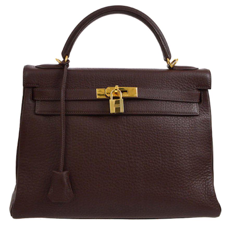 Hermes Kelly 32 Brown Leather Gold Top Handle Satchel Shoulder Bag