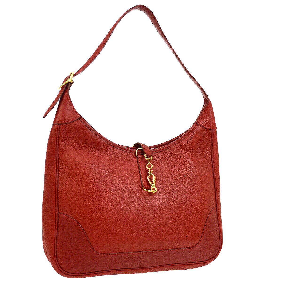 Hermes Red Leather Gold Accent Hardware Hobo Carryall Shoulder Flap Bag