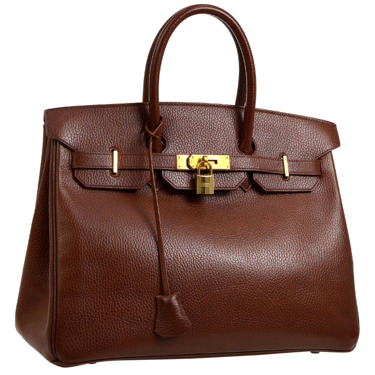 Hermes Birkin 35 Chocolate Leather Gold Travel Carryall Top Handle Satchel Tote