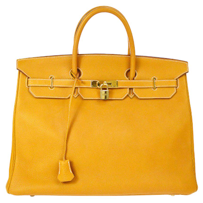 Hermes Birkin 40 Yellow Leather Gold Travel Carryall Top Handle Satchel Tote