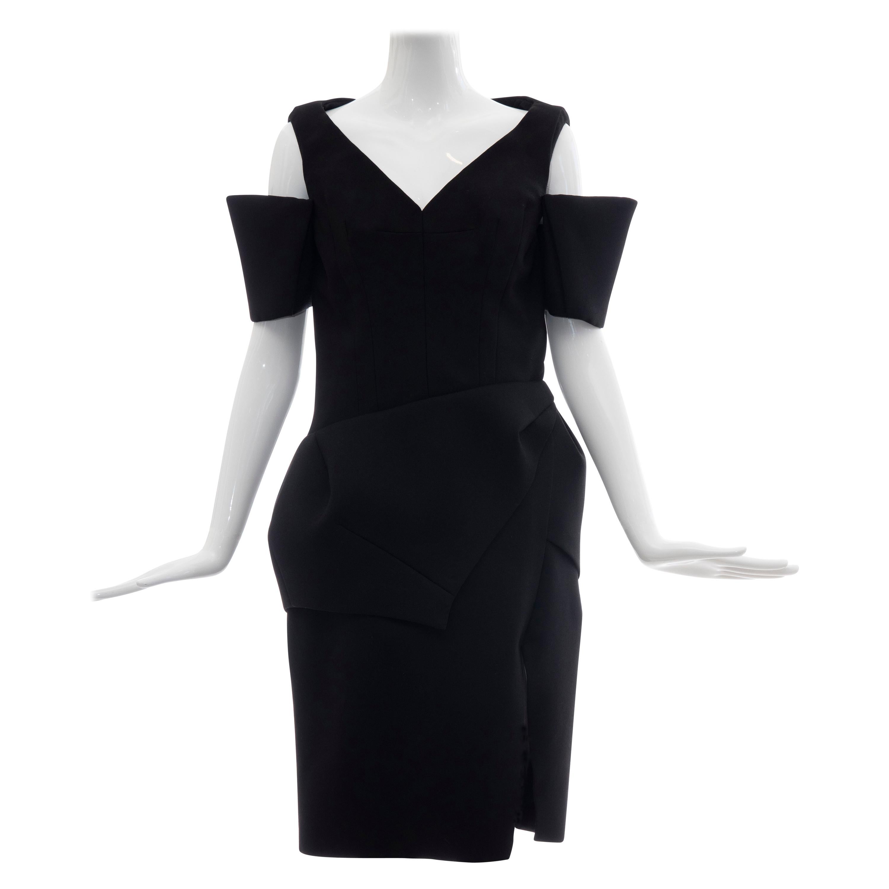 Nicolas Ghesquière for Balenciaga Runway Black Wool Structured Dress, Fall 2008 For Sale