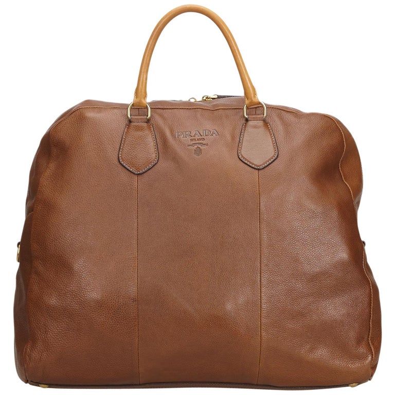 Prada Brown Leather Duffle Bag For Sale at 1stdibs
