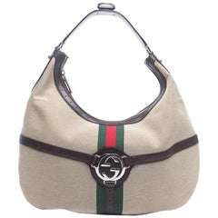 Gucci Sherry Reins Web Hobo 868009 Beige Canvas Shoulder Bag