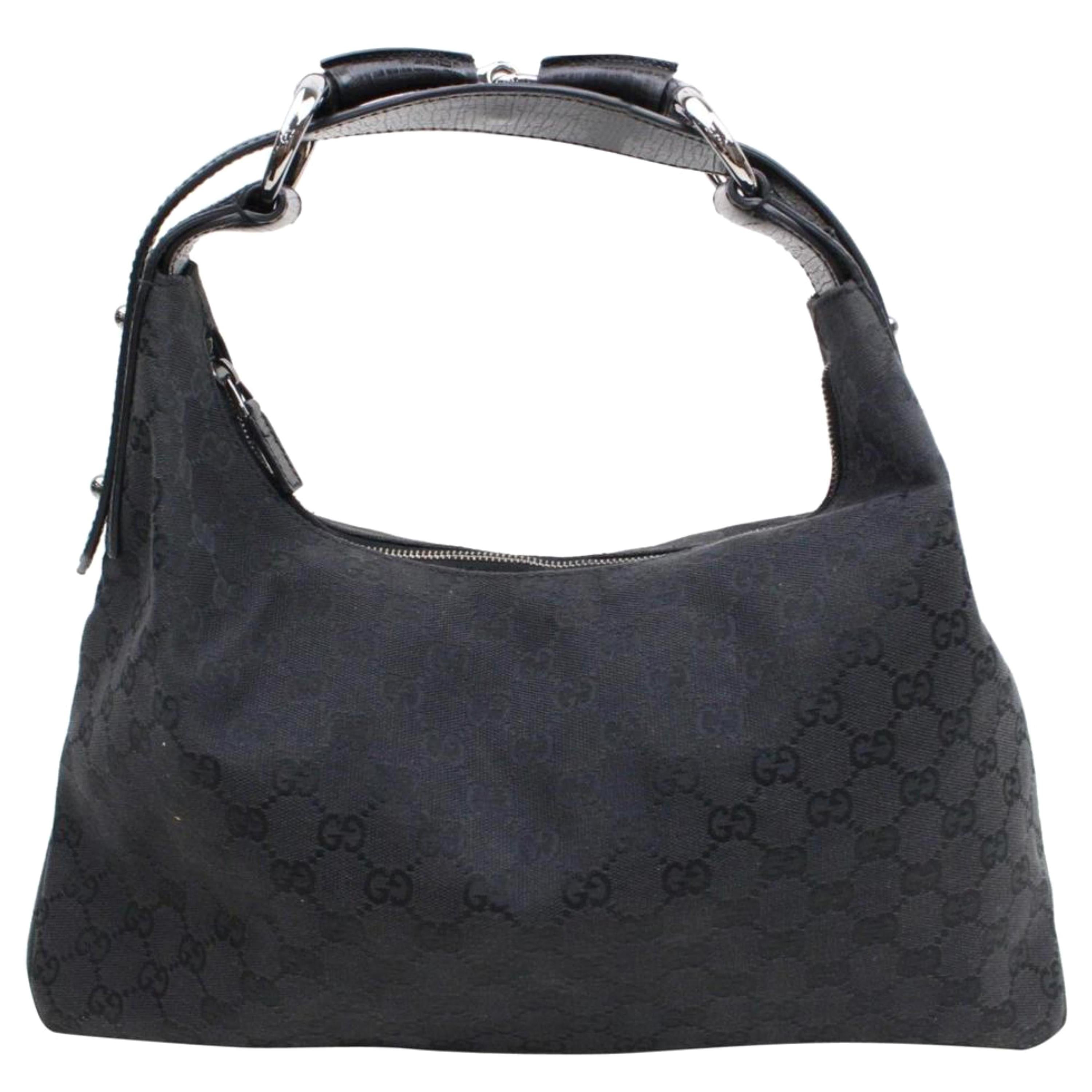 Gucci Horsebit Monogram Gg Hobo 867948 Black Canvas Shoulder Bag For Sale