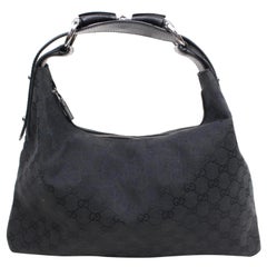Gucci Horsebit Monogram Gg Hobo 867948 Black Canvas Shoulder Bag