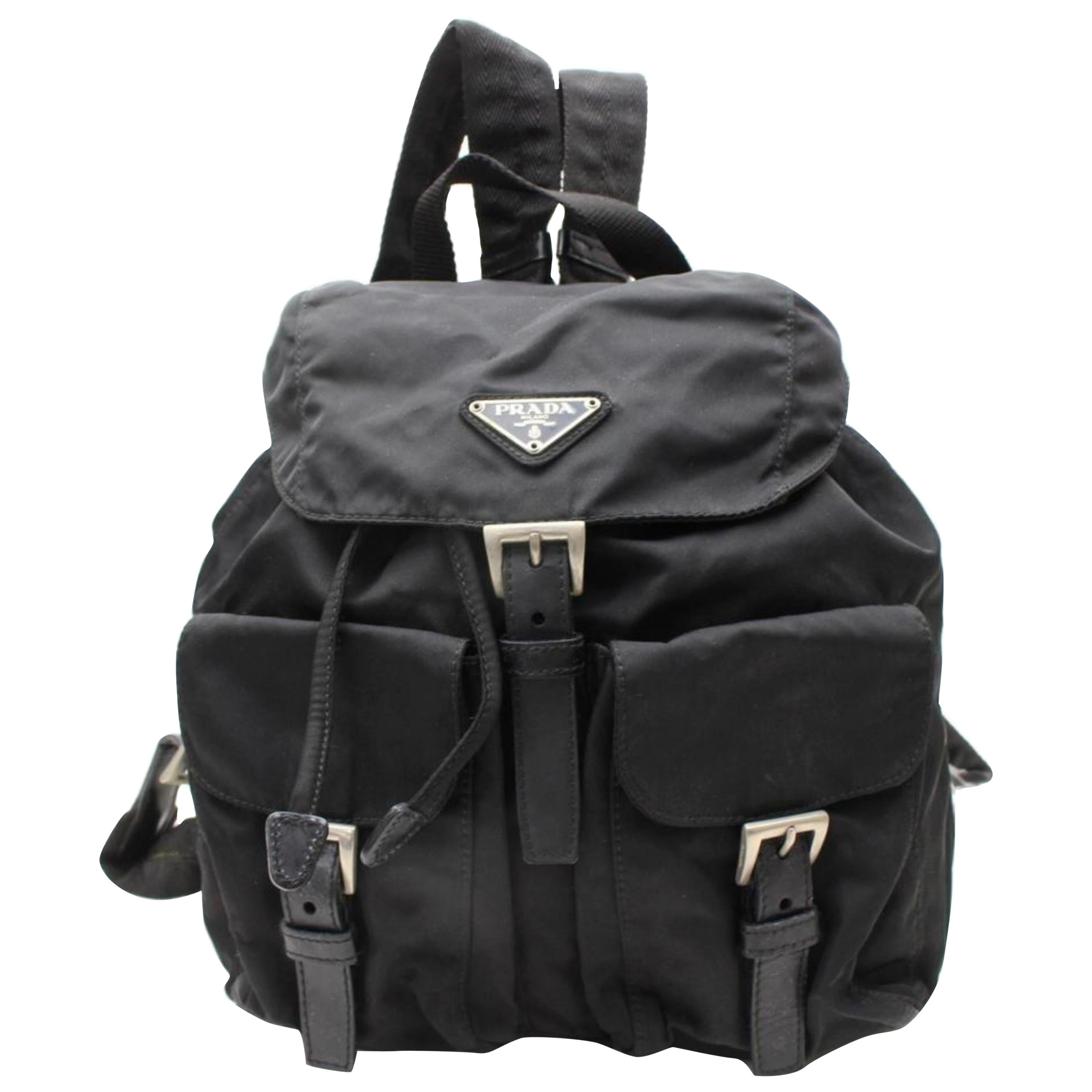 Prada Double Tessuto Pocket 867836 Black Nylon Backpack For Sale