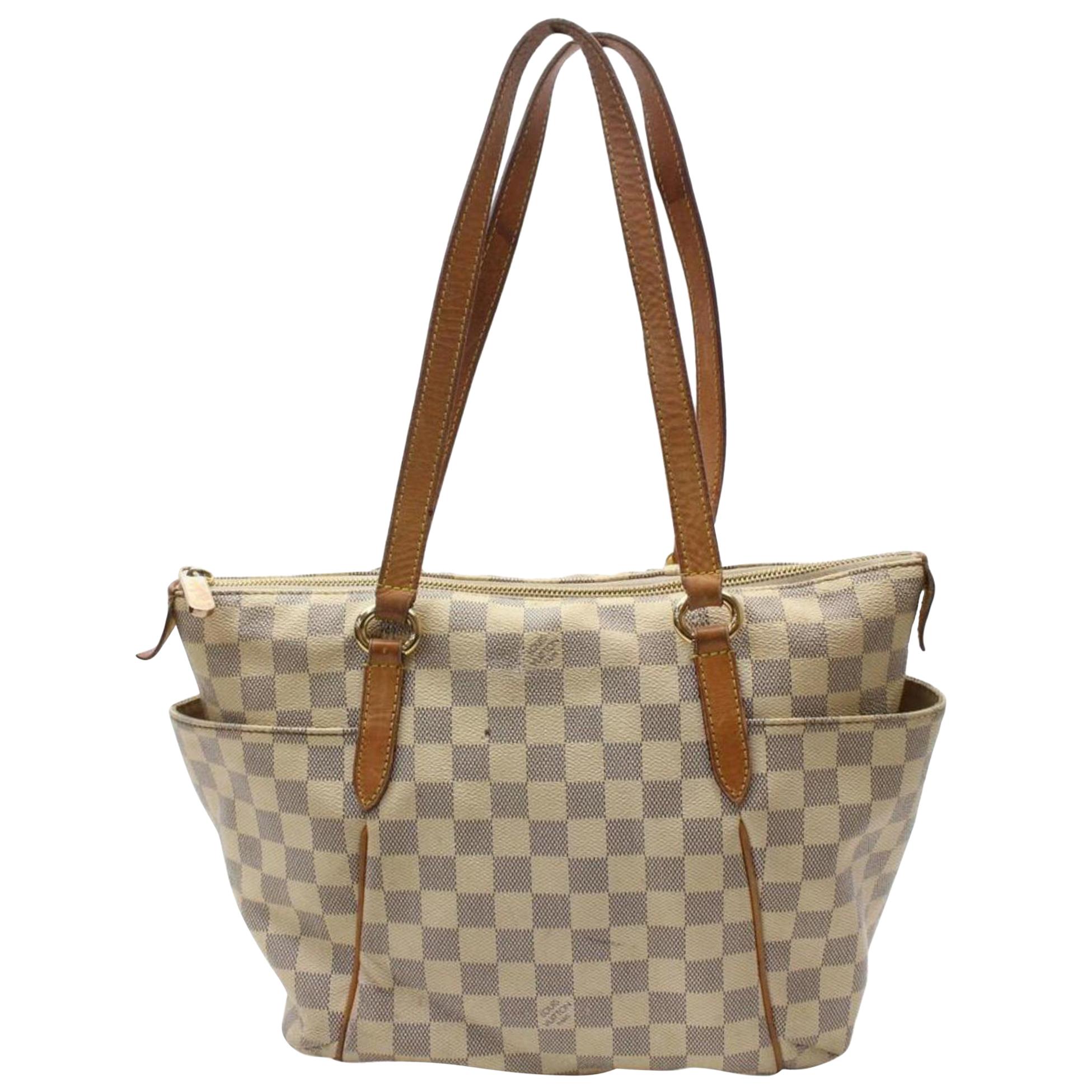 Louis Vuitton Totally Damier Azur Pm Zip 869131 White Coated Canvas Tote For Sale