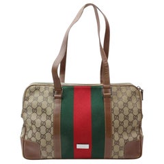 Gucci (Ultra Rare) Sherry Monogram Web Zip Tote 868472 Brown Canvas Shoulder Bag