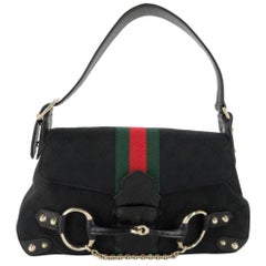 Vintage Gucci Horsebit Sherry Web Chain Flap 867901 Black Canvas Shoulder Bag