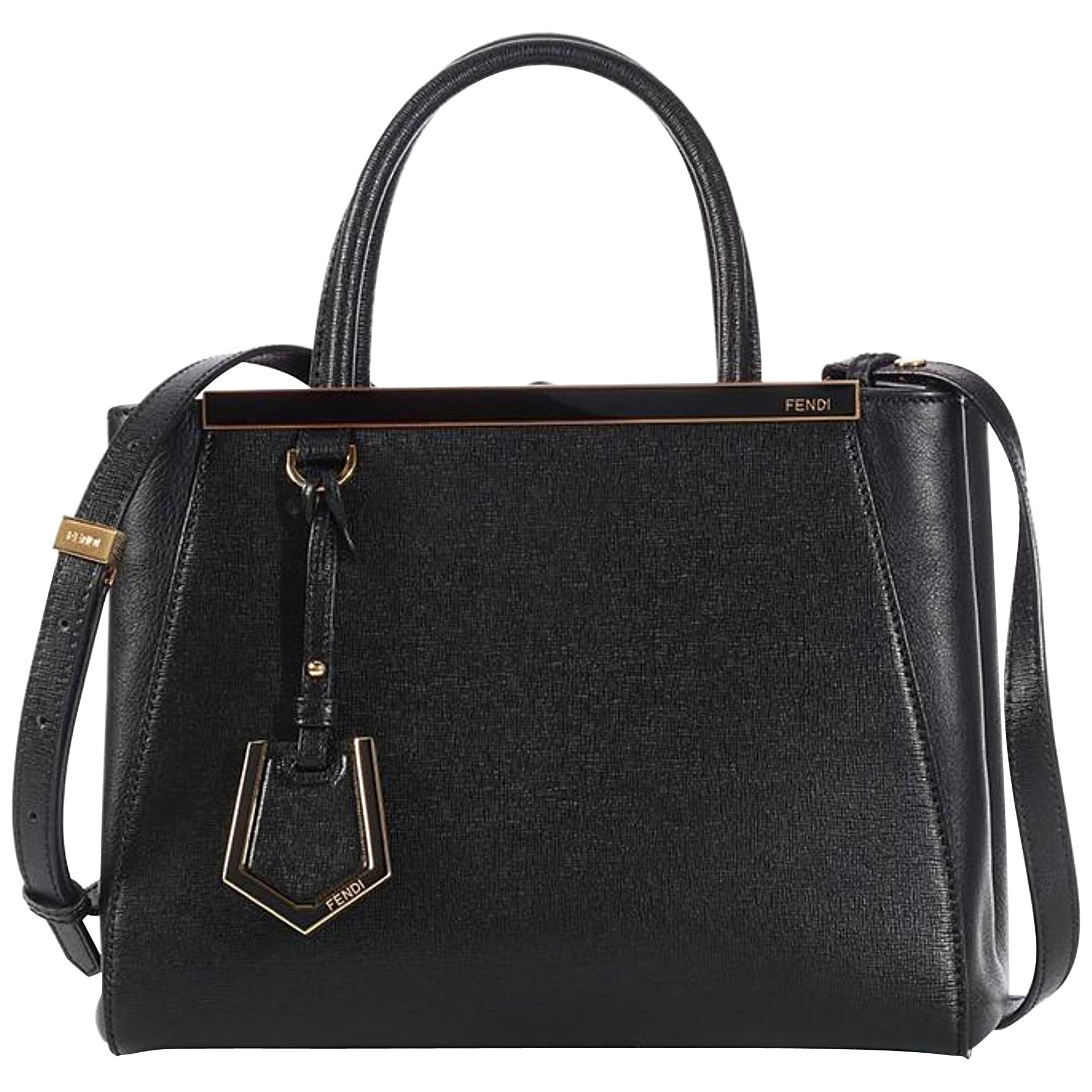 Fendi Petite 2jours 2way Tote 869621 Black Leather Shoulder Bag For Sale