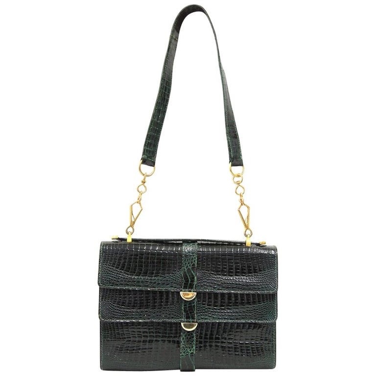 1970s Emerald Green Crocodile Leather Handbag For Sale at 1stDibs