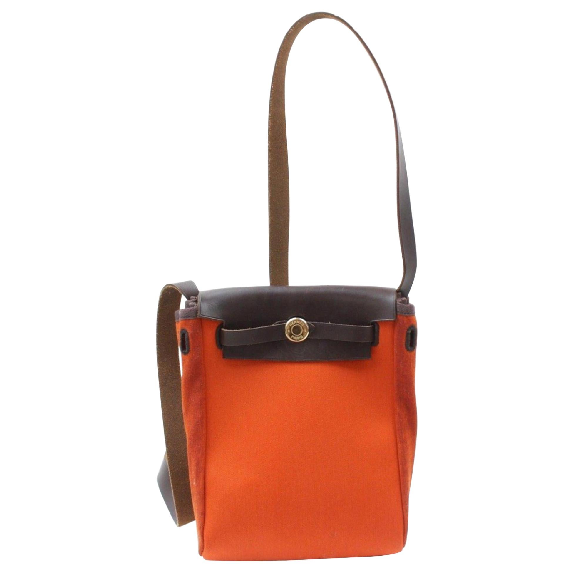 Hermès Herbag Toile Mini Pm 869488 Orange Canvas Cross Body Bag For Sale