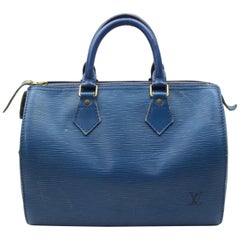 Authentic Louis Vuitton EPI Leather Blue Speedy 30 Hand Bag