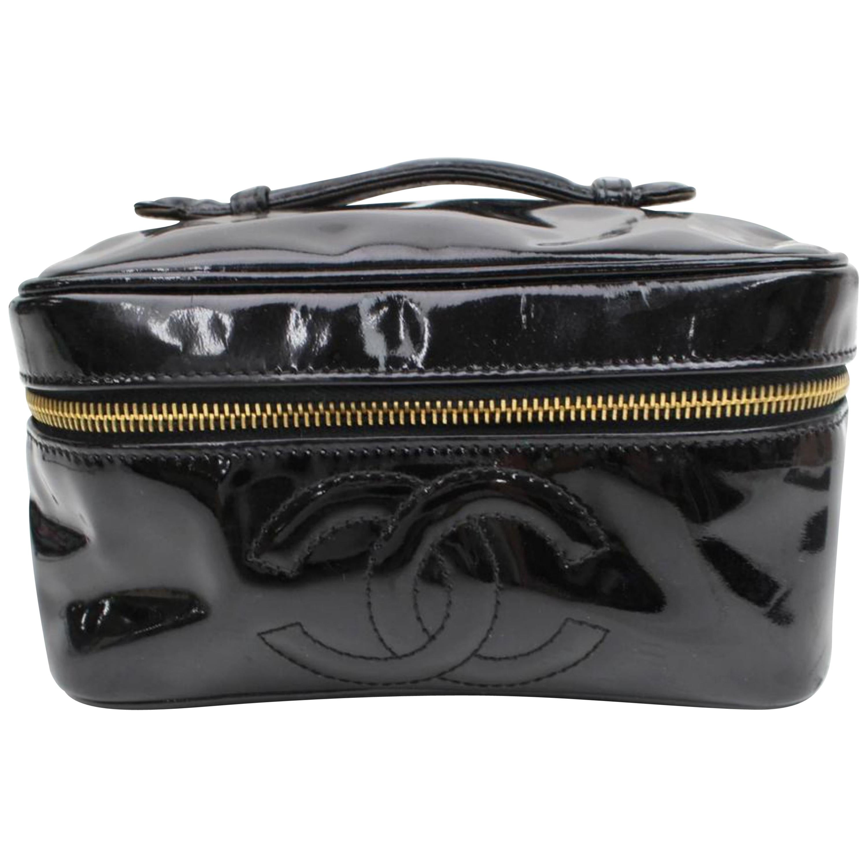 Chanel Black Patent Cc Logo Vanity Case868327 Cosmetic Bag For Sale