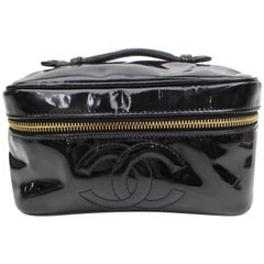 CHANEL Black Patent Leather COSMETIC BAG Vanity Case HANDBAG Purse at  1stDibs