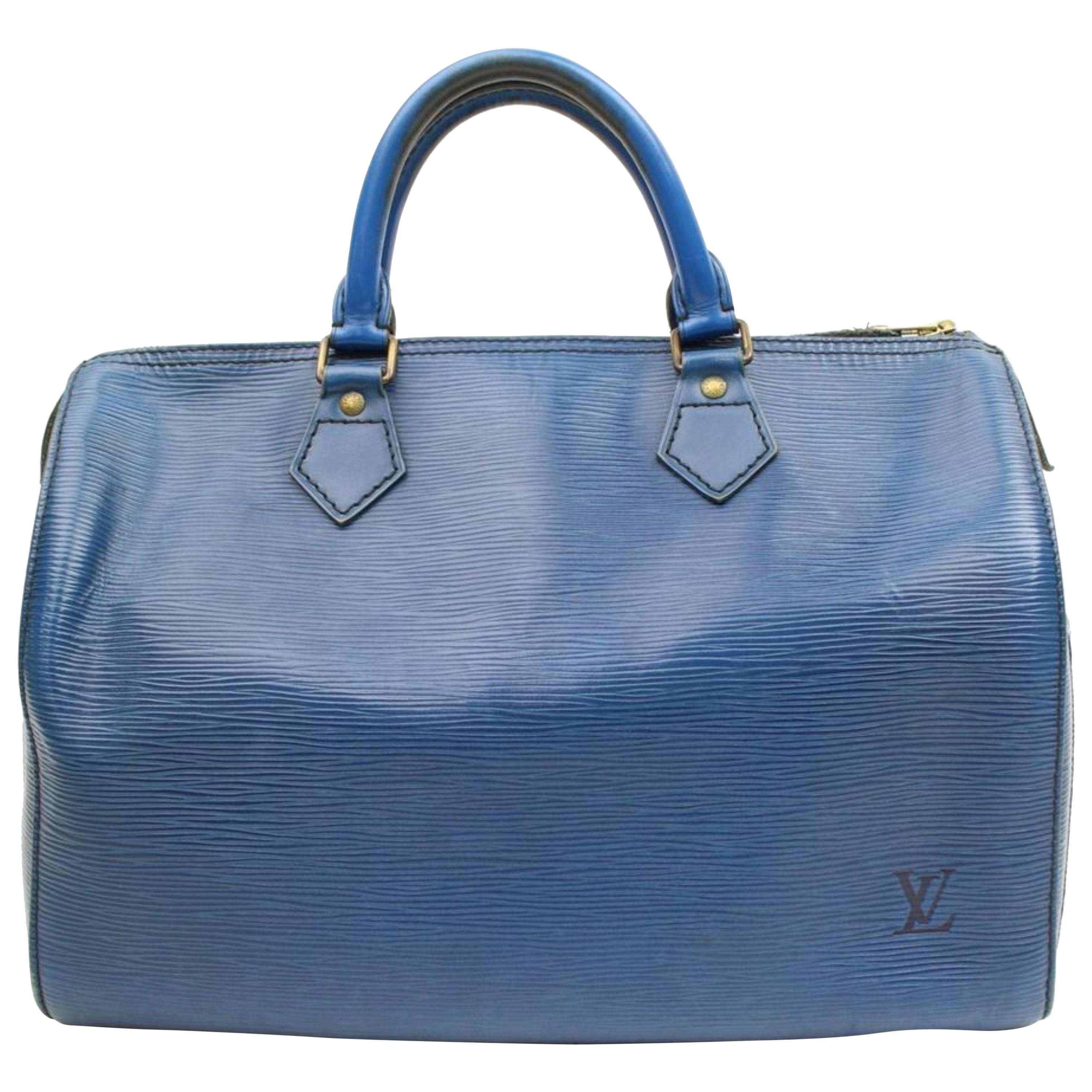Vintage 90s Louis Vuitton Blue Epi Leather Speedy 30 Handbag By