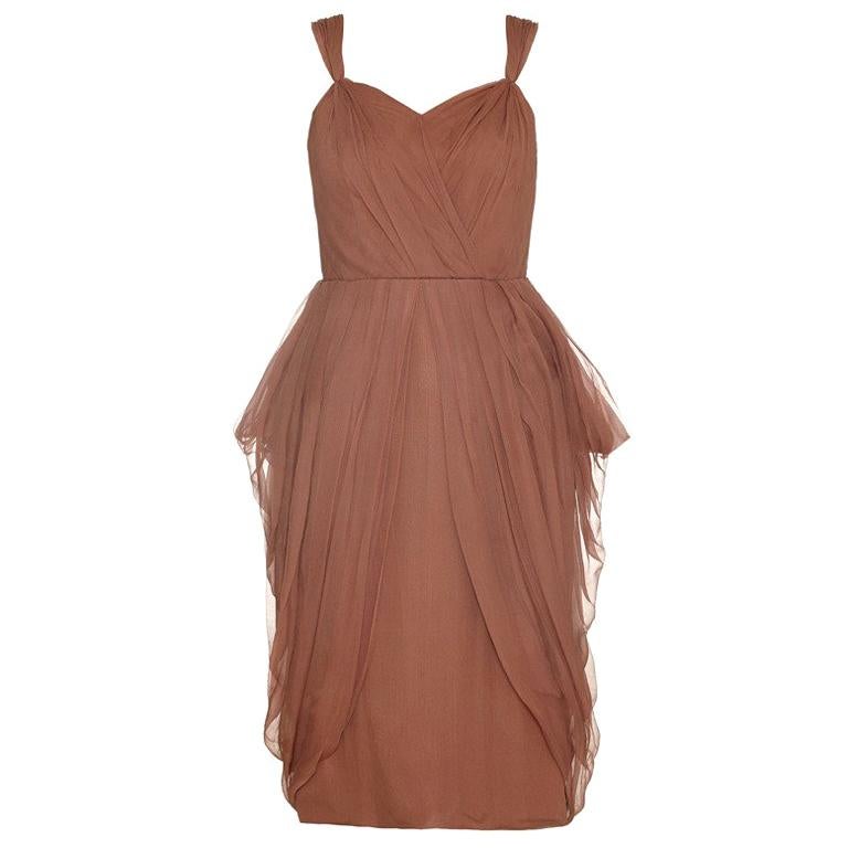 Vintage 1960s Pale Russet Pleated Silk Chiffon Cocktail Dress For Sale ...