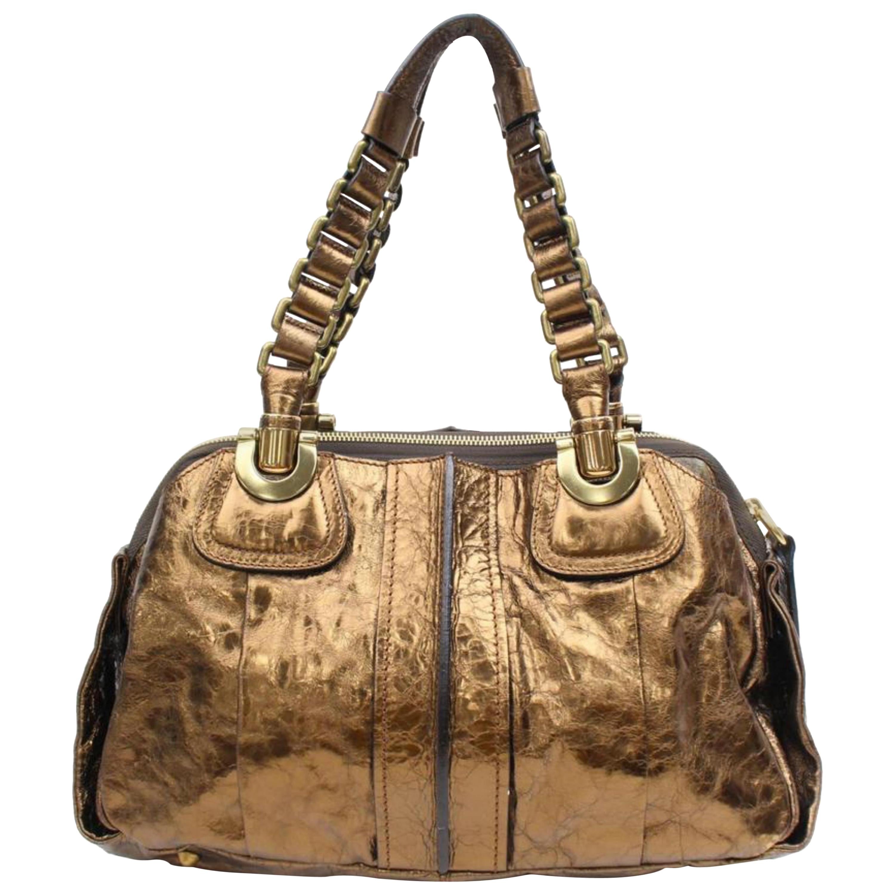 Chloé (1 Of 30) Metallic Bronze Heloise 868306 Brown Leather Shoulder Bag For Sale