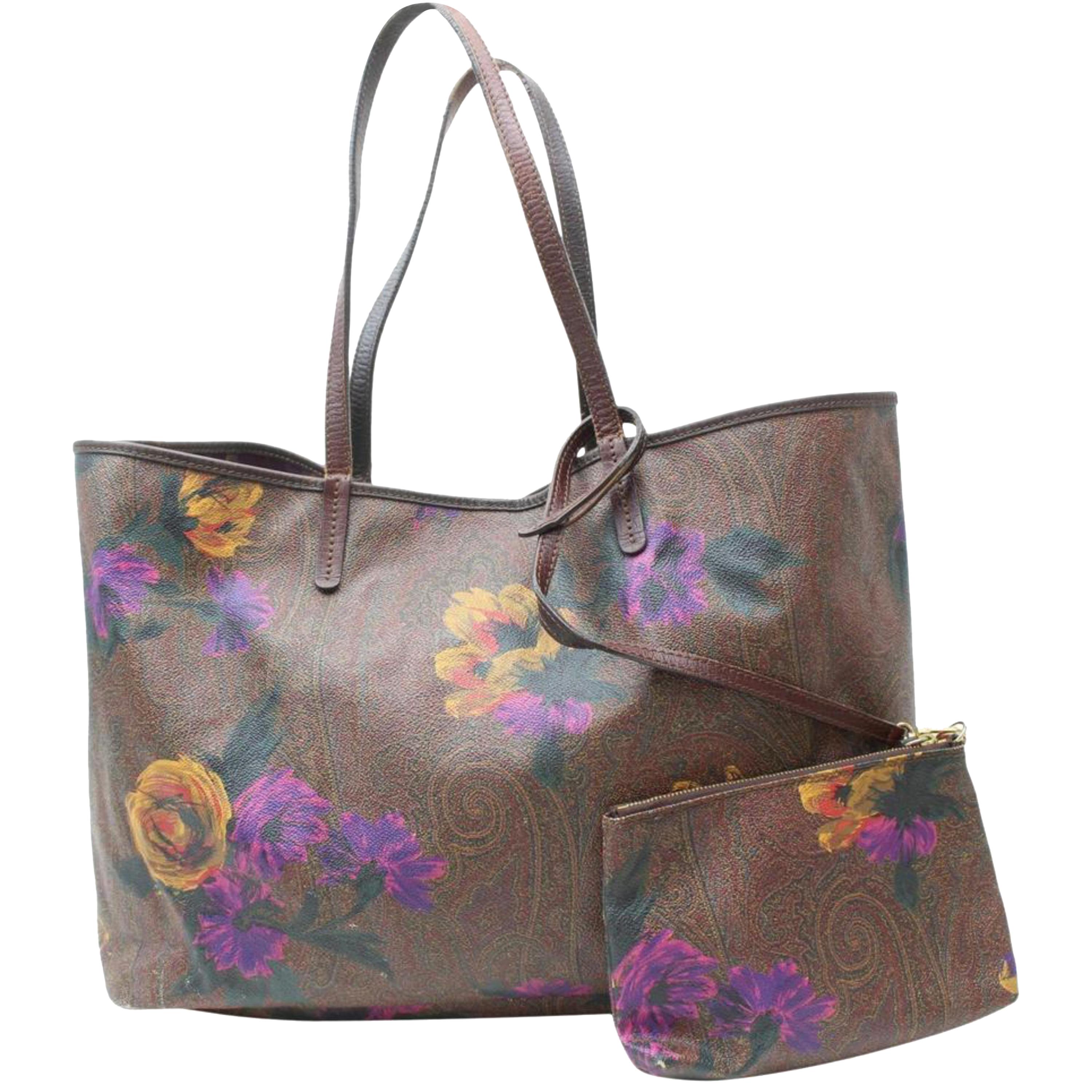 Etro Bordeaux Floral Paisley Tote with Pouch 869601 Burgundy Coated Shoulder Bag For Sale