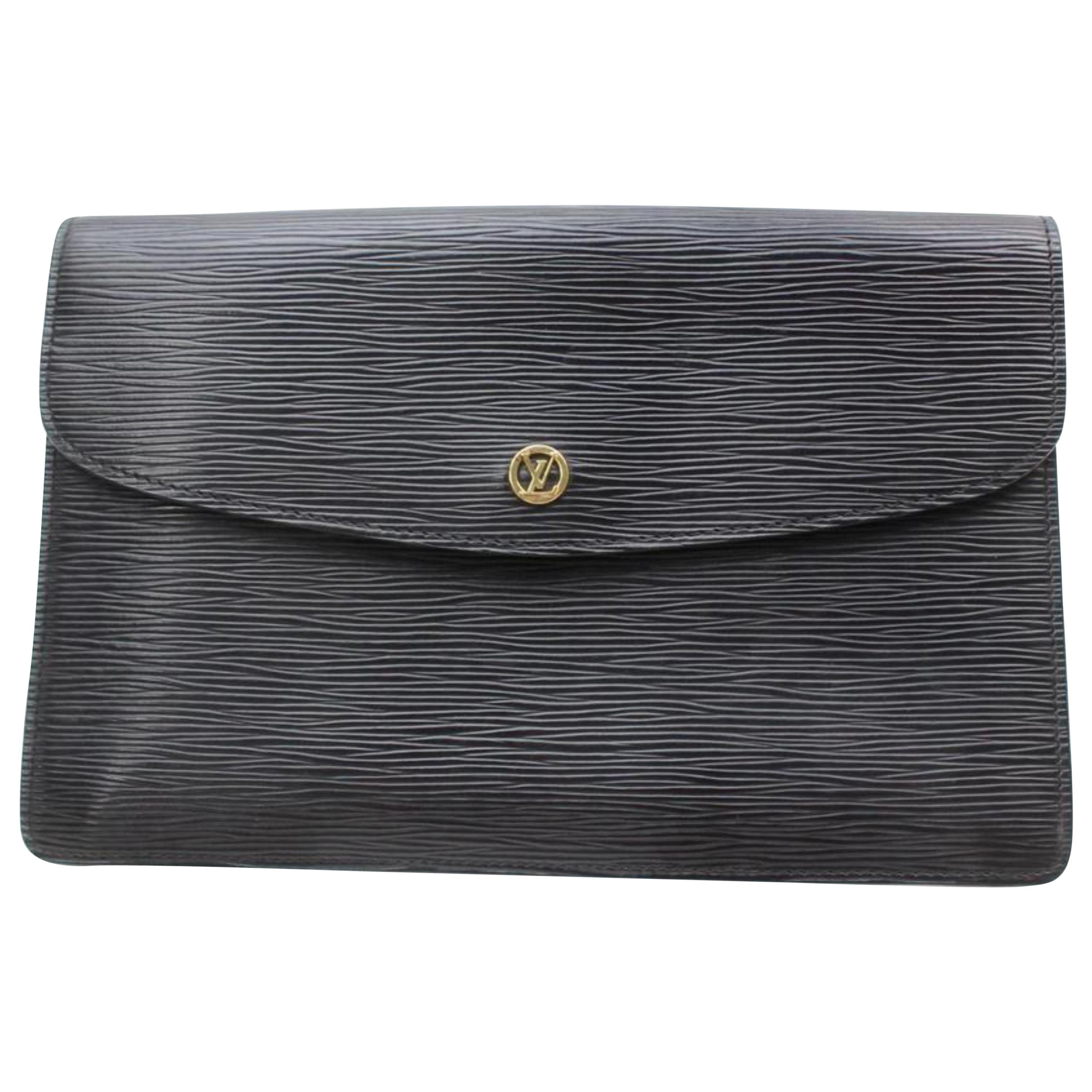 Louis Vuitton Montaigne Noir Envelope 869581 Black Leather Clutch For Sale