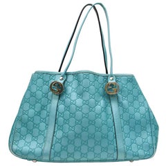 Gucci Teal Guccissima Twins Medium 867623 Blue Leather Tote