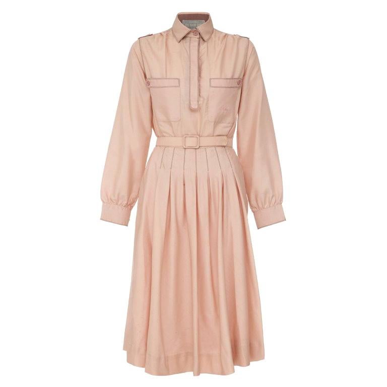 Vintage 1970s Early Label Bluemarine Pale Pink Silk Feel Shirt Dress at ...