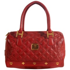 MCM Quilted Boston 869503 Red Leather Shoulder Bag