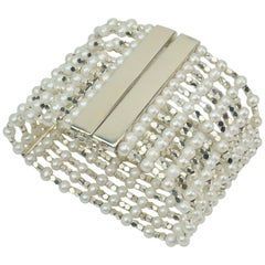 Carolee Sterling Silver & Faux Pearl Multi Strand Bracelet, C.1980