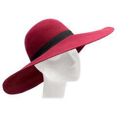 Maison Michel Burgundy Felt Wide Brimmed Hat