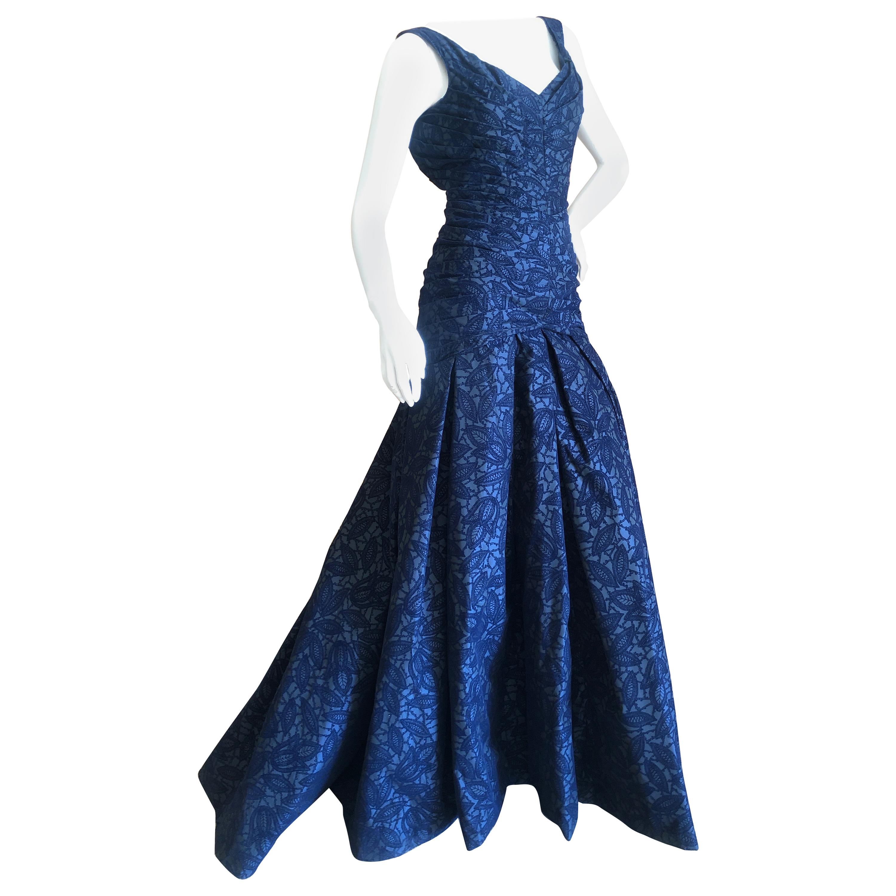 Zac Posen Vintage Blue Devore Velvet Evening Gown For Sale