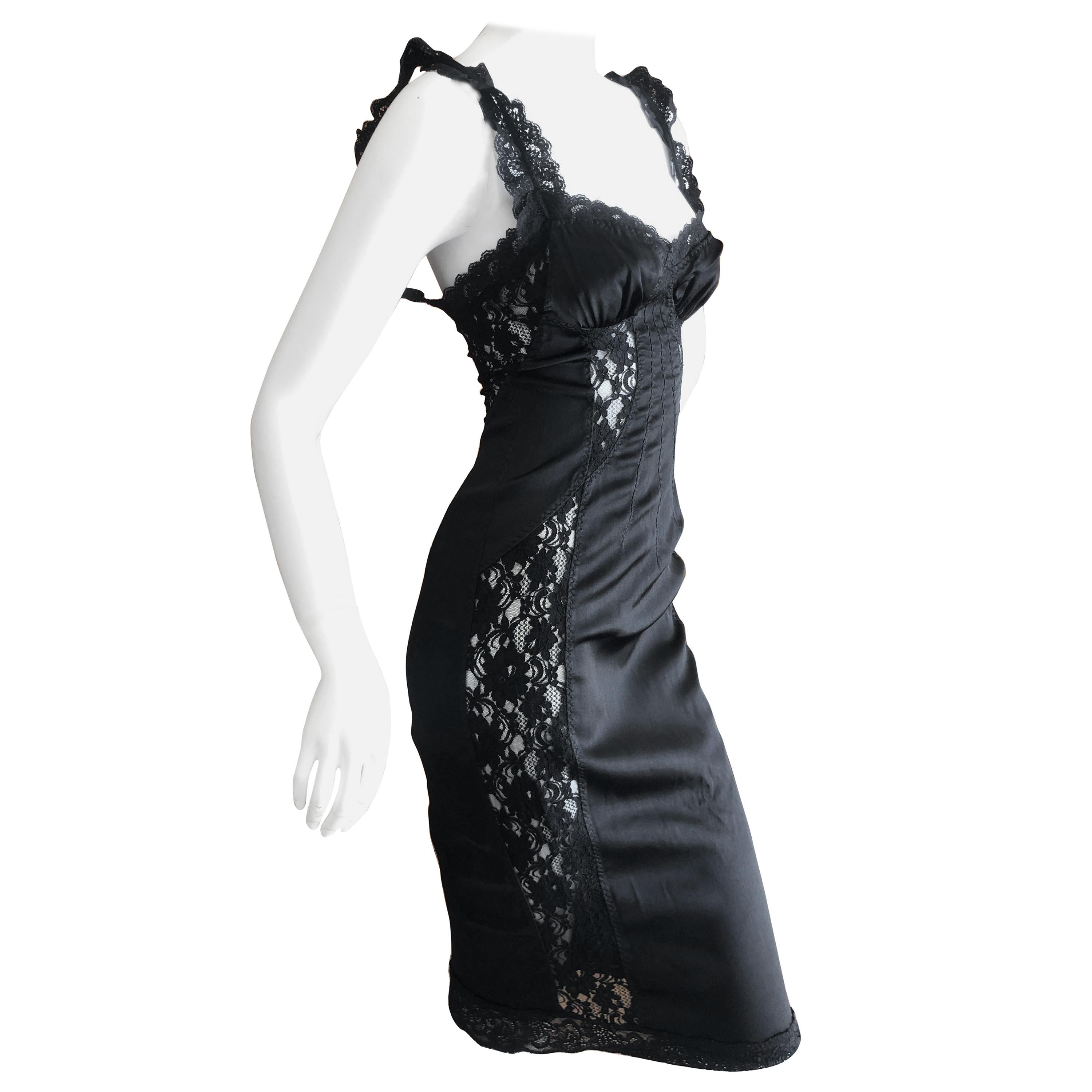 D&G Dolce & Gabbana Vintage Little Black Dress with Lace Inserts For Sale