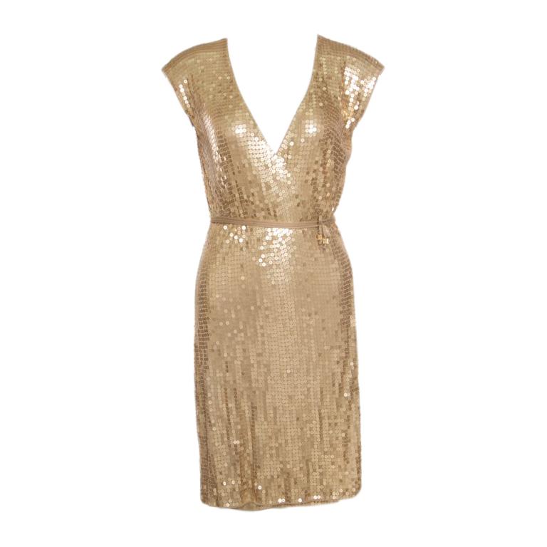 Michael Michael Kors Gold Sequined Wrap Dress S at 1stDibs | michael ...