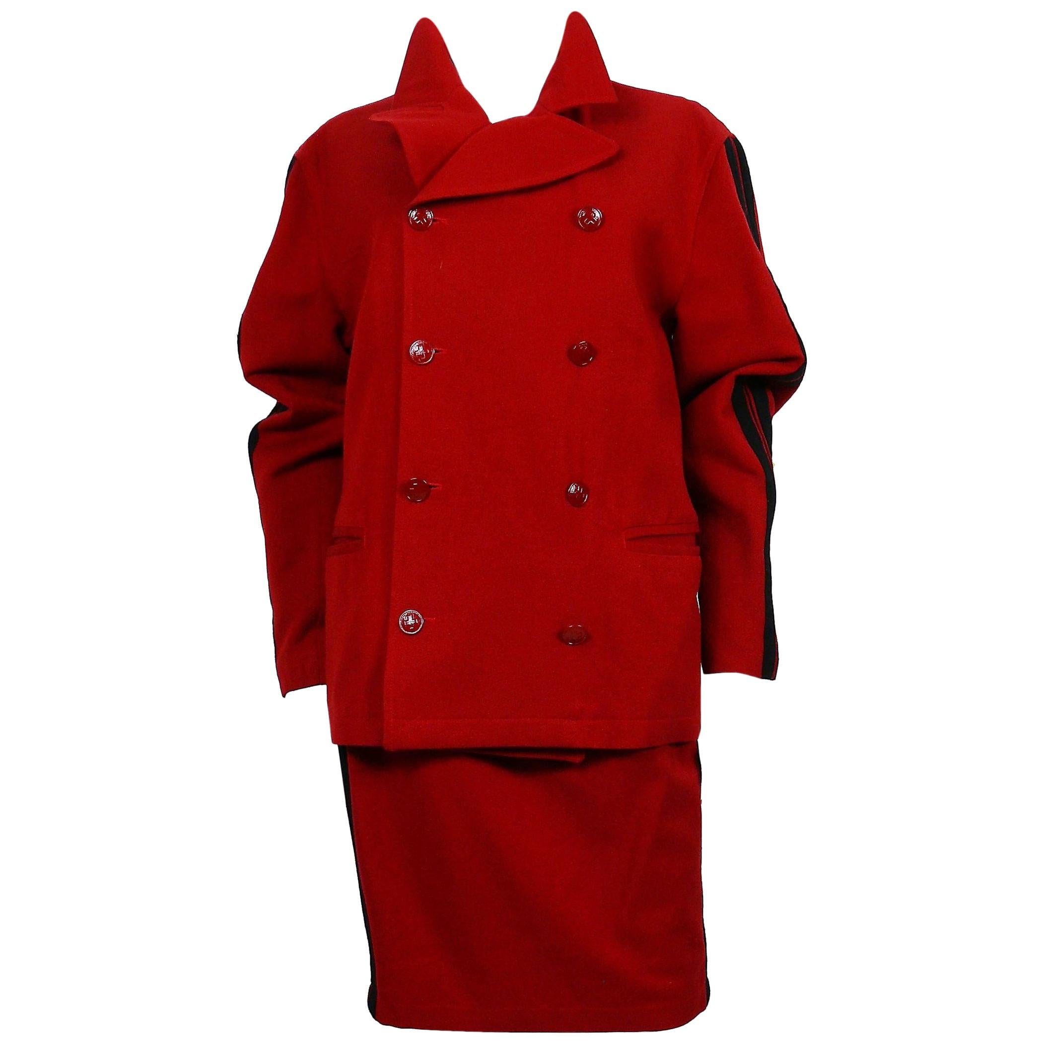 Jean Paul Gaultier Vintage Red Wool Blend Skirt Suit