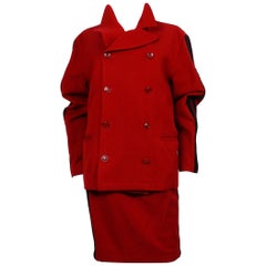 Jean Paul Gaultier Vintage Red Wool Blend Skirt Suit