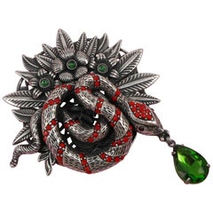 Vintage Awesome Signed Askew London Coiled Snake Serpent and Floral Estate Brooch Pin