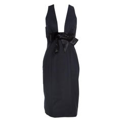 Dsquared2 Black Cotton Satin Bow Detail Plunge Neck Sleeveless Dress M