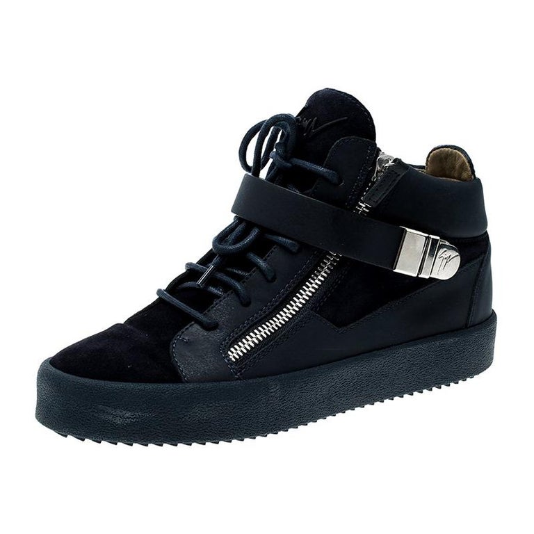 Giuseppe Zanotti Blue Leather and Suede Mid Top Sneakers Size 41 For ...