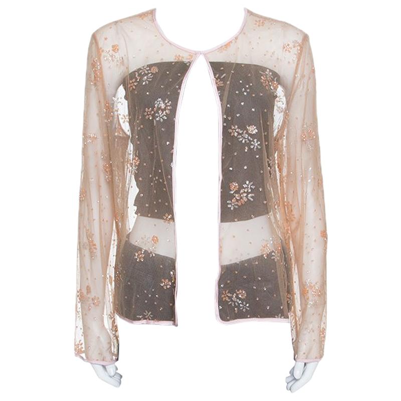 Mary Katrantzou Beige Floral Glitter Embellished Tulle Jacket M