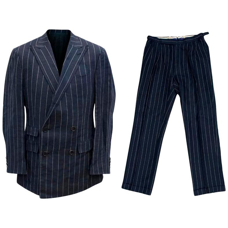 Ralph Lauren Purple Label Men's Blue Pinstripe Suit Size M For Sale